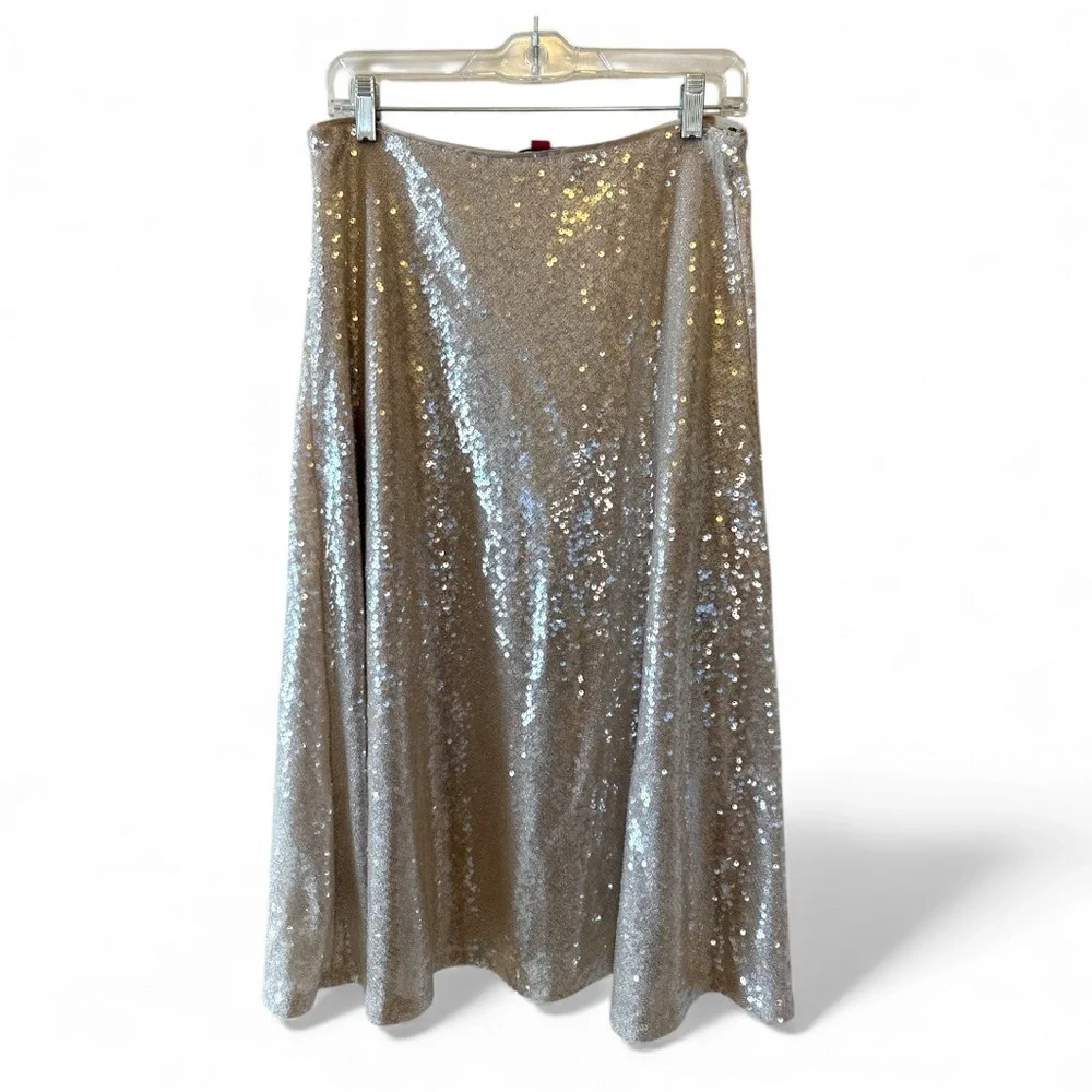 Vince Camuto Women’s Metallic Bias Cut A-Line Sequin Skirt - Picture 2 of 6